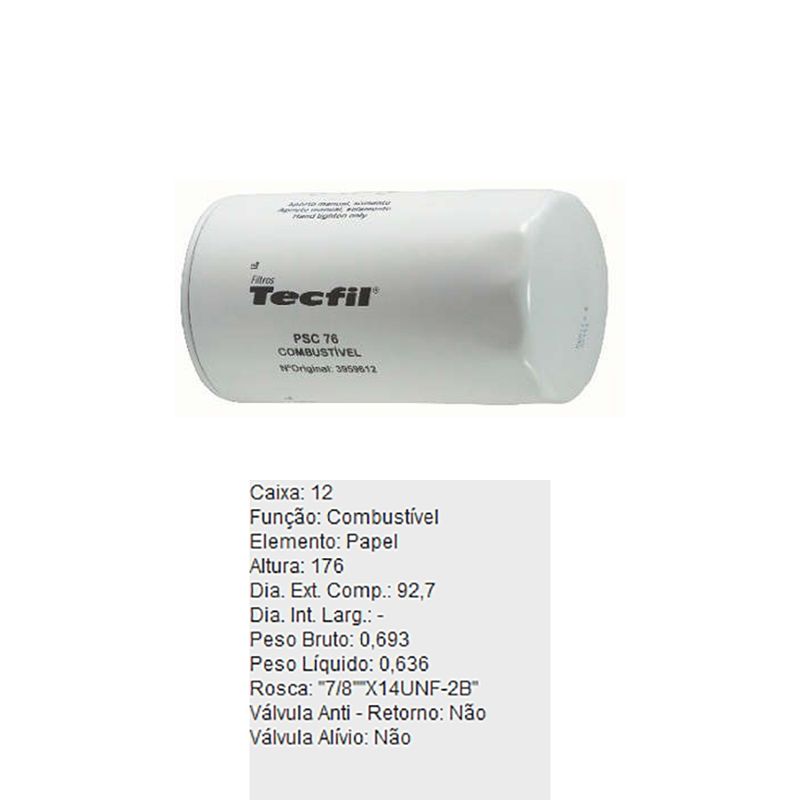 Filtro-De-Oleo-Tecfil-Psc76-Vw-19320-24320-25420-31320-DPS-95449-01