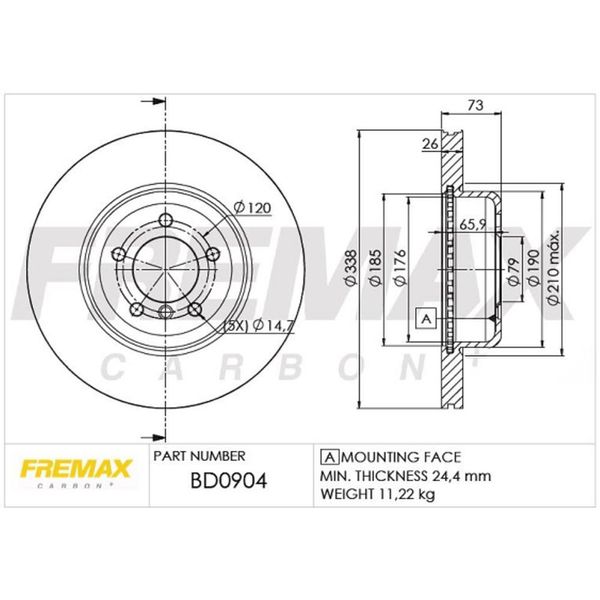Disco Freio Dianteiro Ventilado 338Mm 5 Furos S/ Cubo Bd1104 Fremax